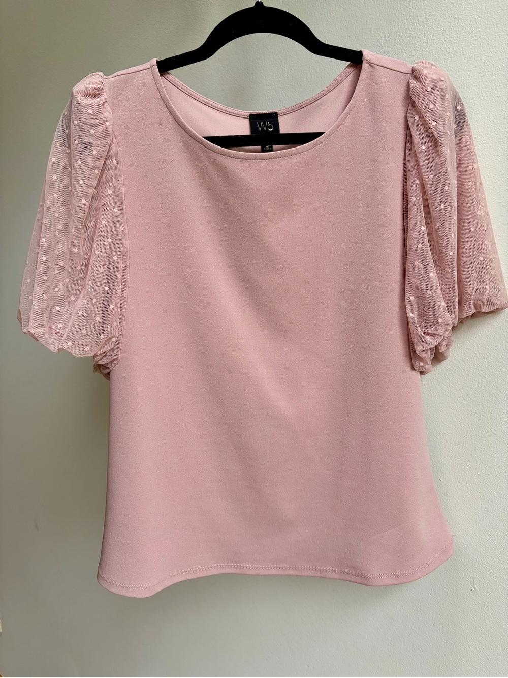 W5 Pink Puff Sleeve Dot Mesh Top